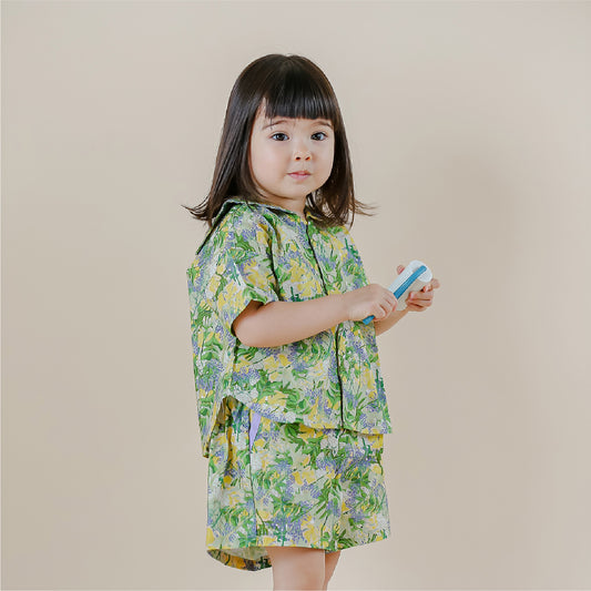 セーラーシャツ+ワイドショートパンツ2点セット-おひるね野花