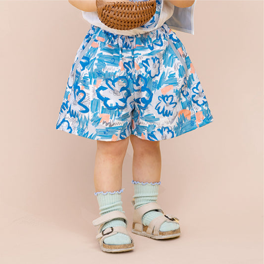 青いおはなワイドショートパンツ
