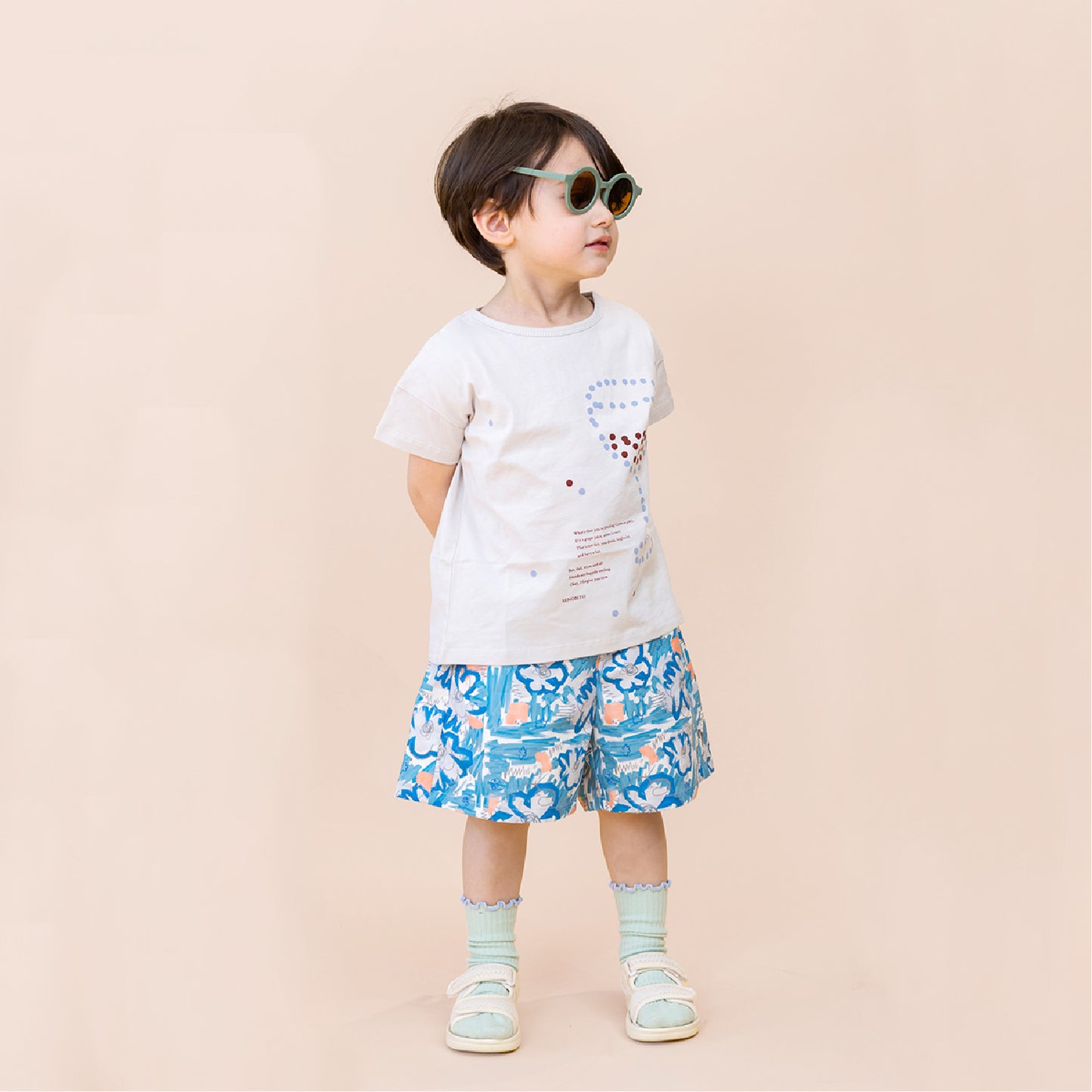 【WEB限定】青いおはなセットアップ ★付け襟+ワイドショートパンツ ※単品もこちらから