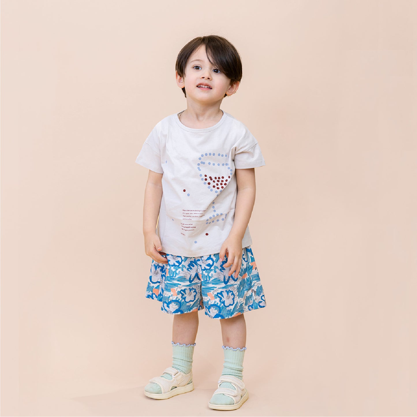 【WEB限定】青いおはなセットアップ ★付け襟+ワイドショートパンツ ※単品もこちらから