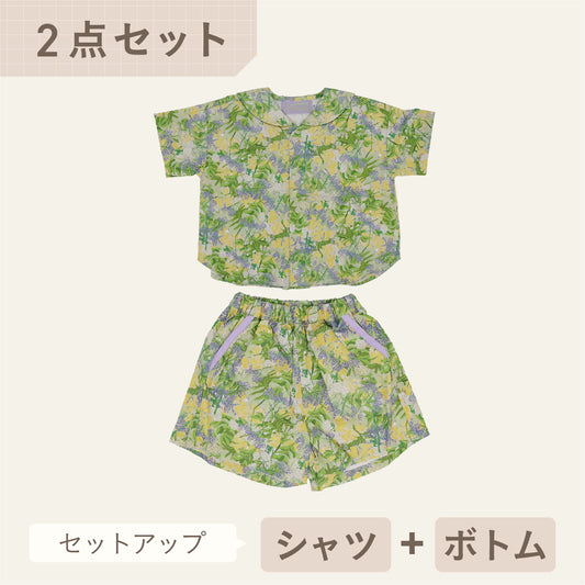 セーラーシャツ+ワイドショートパンツ2点セット-おひるね野花