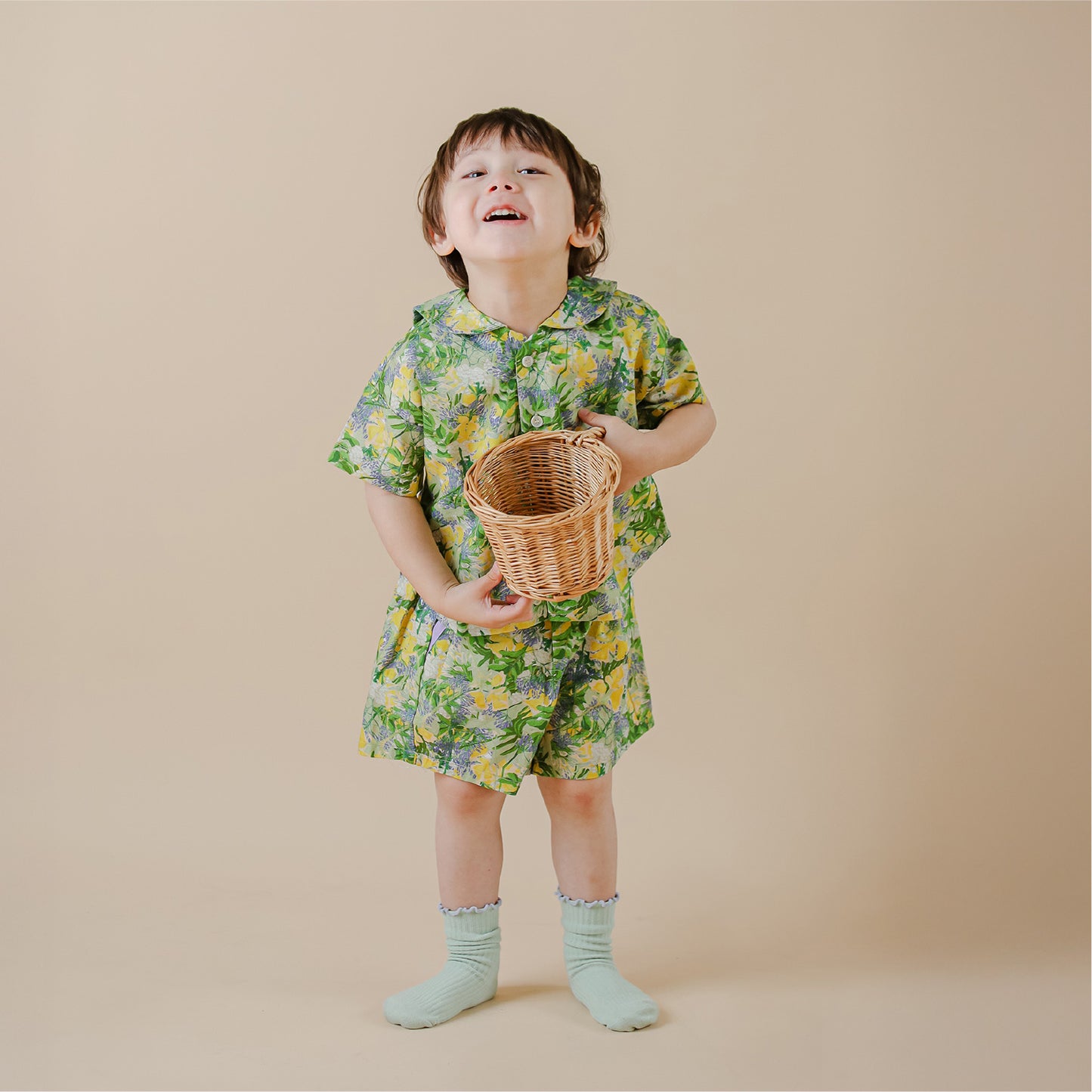 セーラーシャツ+ワイドショートパンツ2点セット-おひるね野花