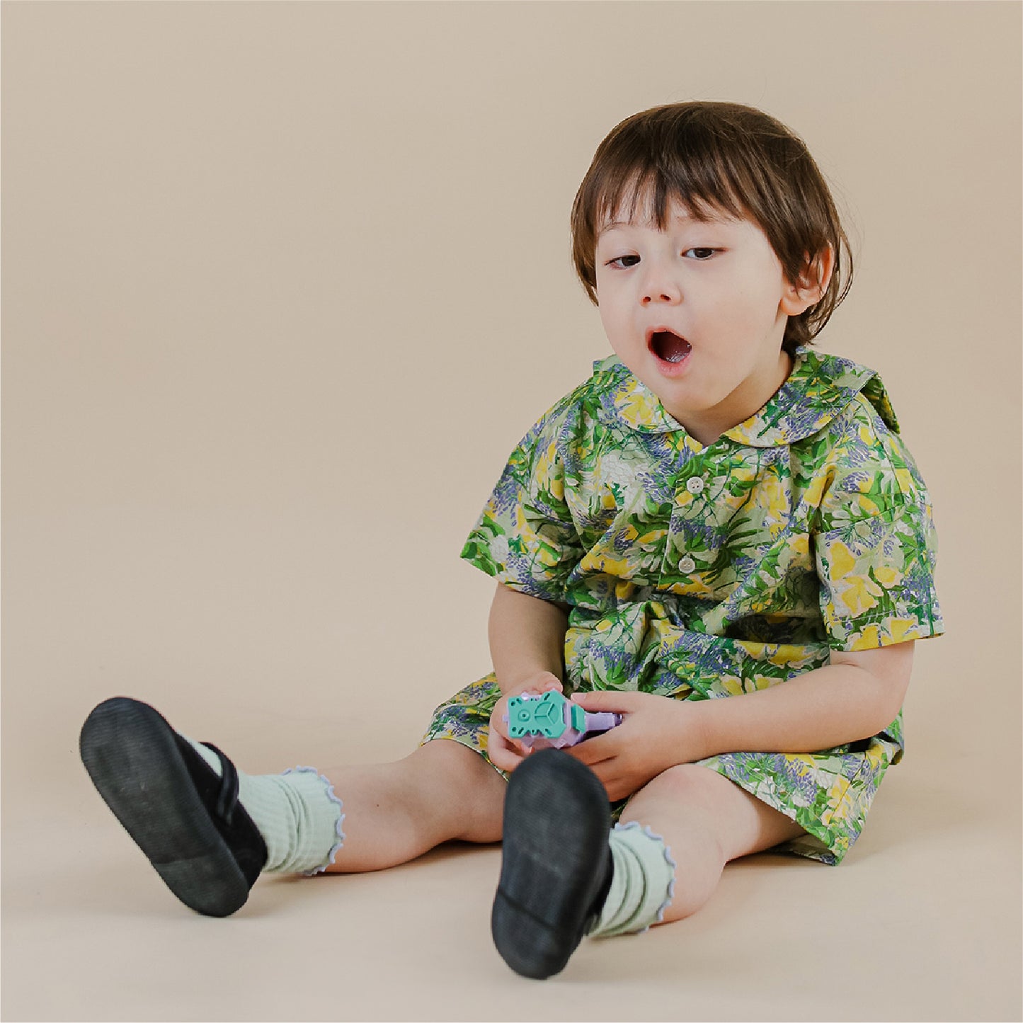セーラーシャツ+ワイドショートパンツ2点セット-おひるね野花
