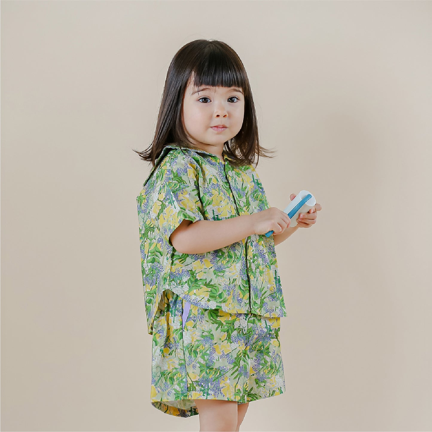 セーラーシャツ+ワイドショートパンツ2点セット-おひるね野花