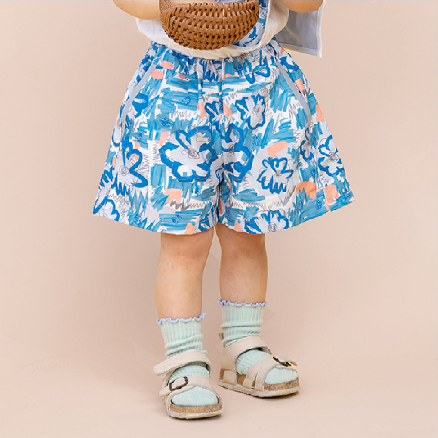 青いおはなワイドショートパンツ
