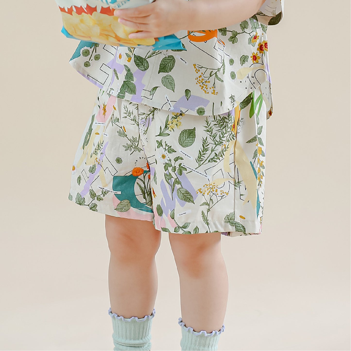 セーラーシャツ+ワイドショートパンツ2点セット-みちくさ押し花