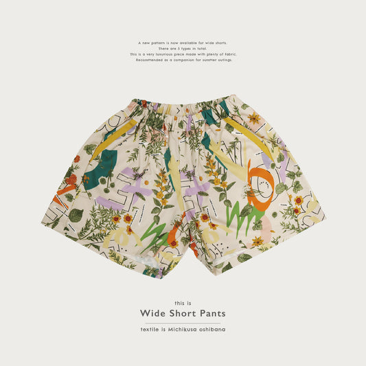 Michikusa oshibana  wide short pants （みちくさ押し花ワイドショートパンツ）
